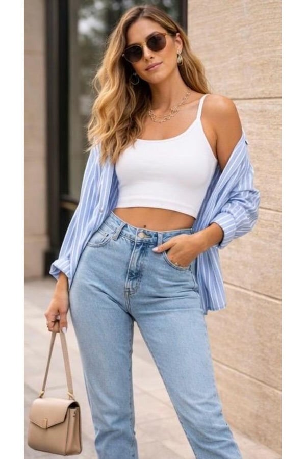 Yüksek Bel Mom Jean Pantolon Kadın Vintage Kesim Rahat Kalıp Günlük Denim