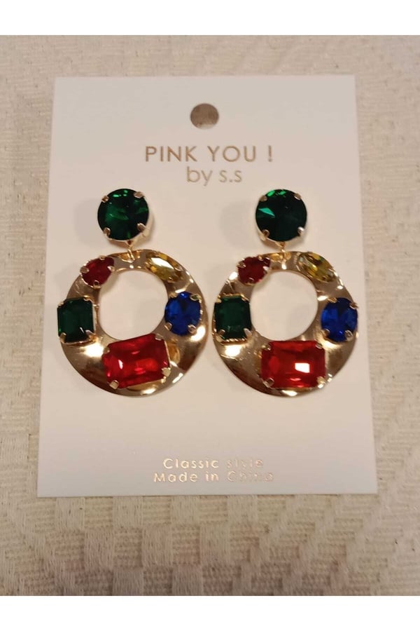 Zara Model Oval Renkli Kristal Taşlı Tasarım Küpe