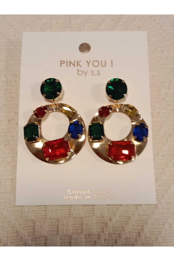 Zara Model Oval Renkli Kristal Taşlı Tasarım Küpe