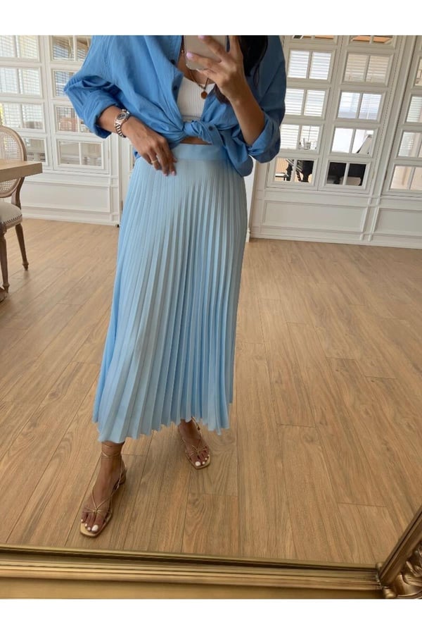 Zara Pileli Midi Etek