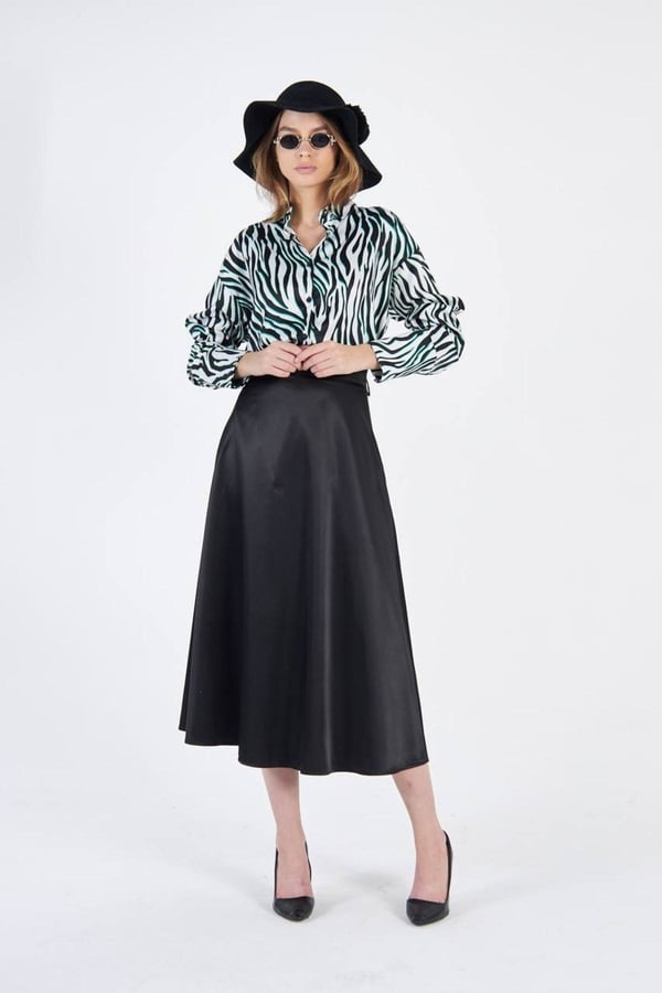 Zebra Desenli Oversize Saten Yeşil Gömlek