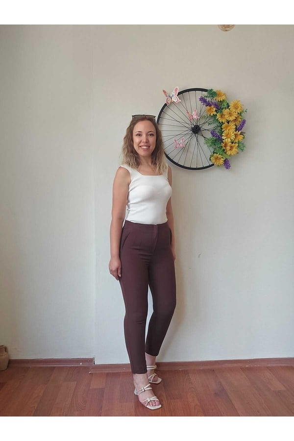 Zr Model Dar Paça Çımalı Kahve Renk Pantolon