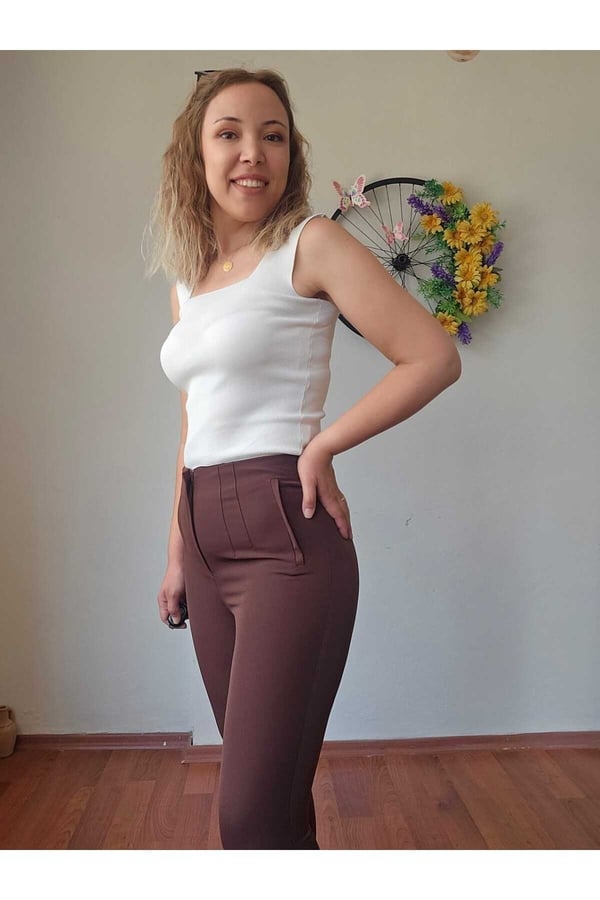 Zr Model Dar Paça Çımalı Kahve Renk Pantolon