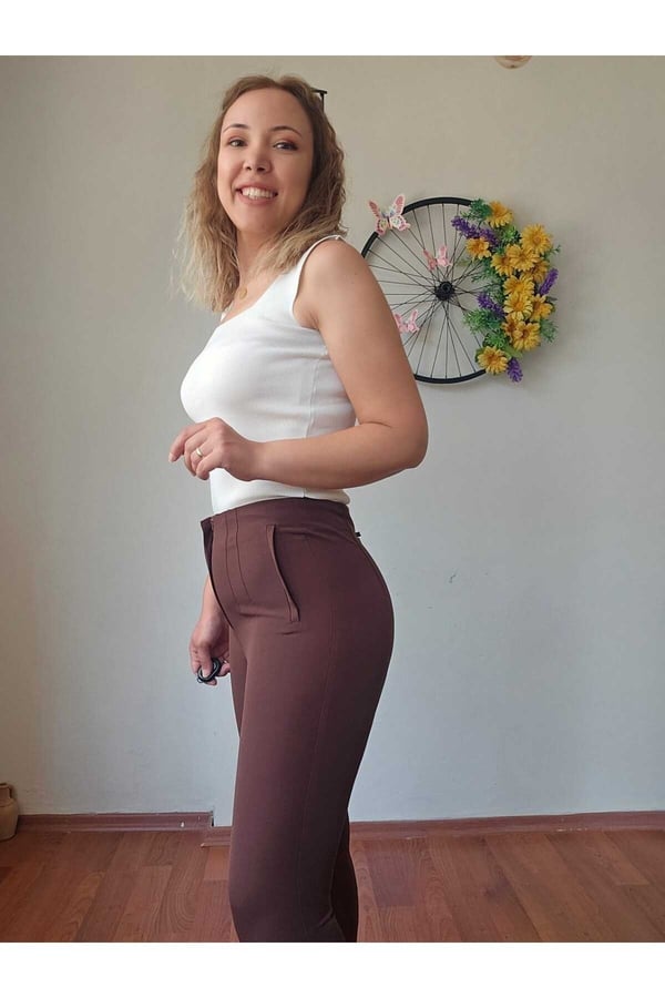 Zr Model Dar Paça Çımalı Kahve Renk Pantolon