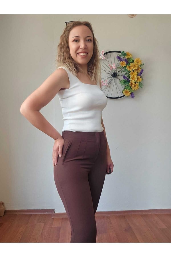 Zr Model Dar Paça Çımalı Kahve Renk Pantolon