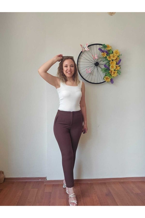 Zr Model Dar Paça Çımalı Kahve Renk Pantolon