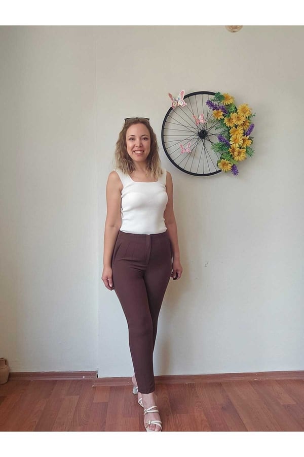 Zr Model Dar Paça Çımalı Kahve Renk Pantolon
