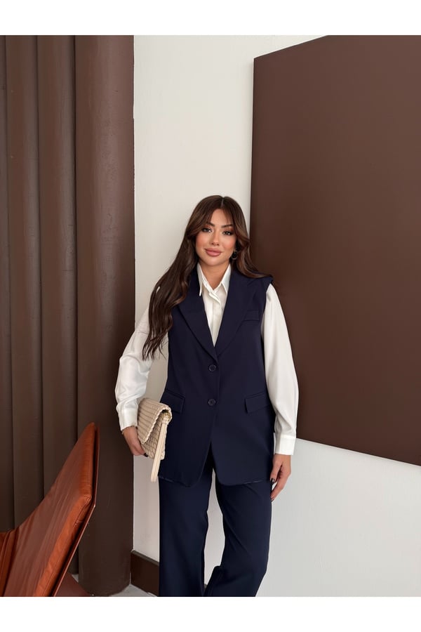 Zr Model Marka Vatkalı Yelek Pantolon Takım - Havuç Pantolon Uzun Yelek Düz Renk Takım