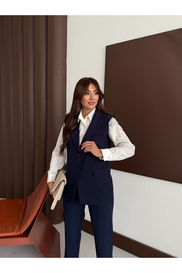 Zr Model Marka Vatkalı Yelek Pantolon Takım - Havuç Pantolon Uzun Yelek Düz Renk Takım