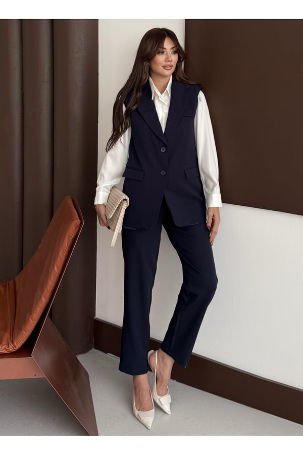 Zr Model Marka Vatkalı Yelek Pantolon Takım - Havuç Pantolon Uzun Yelek Düz Renk Takım