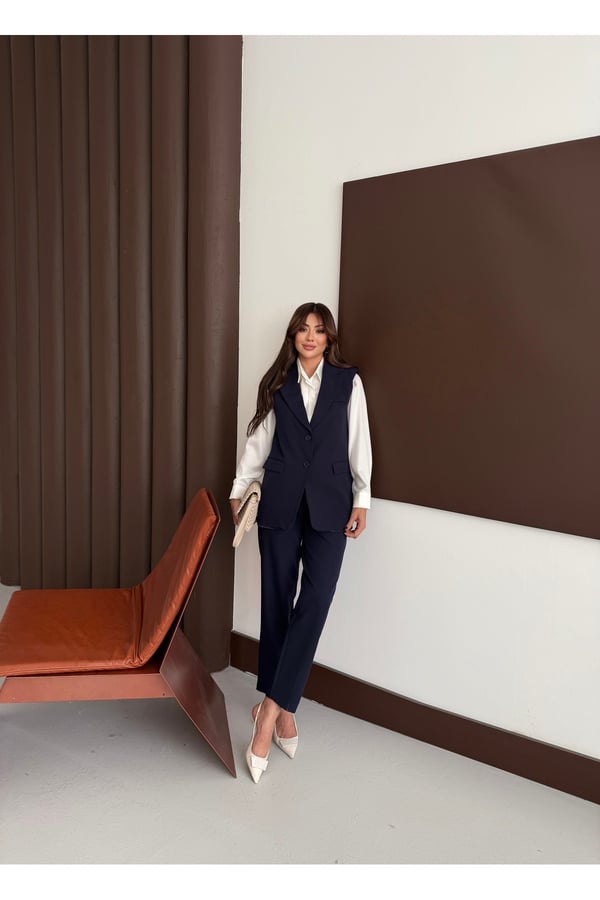 Zr Model Marka Vatkalı Yelek Pantolon Takım - Havuç Pantolon Uzun Yelek Düz Renk Takım