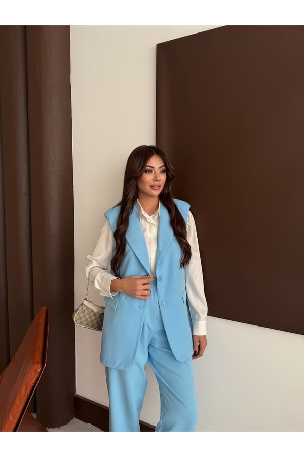 Zr Model Marka Vatkalı Yelek Pantolon Takım - Havuç Pantolon Uzun Yelek Düz Renk Takım