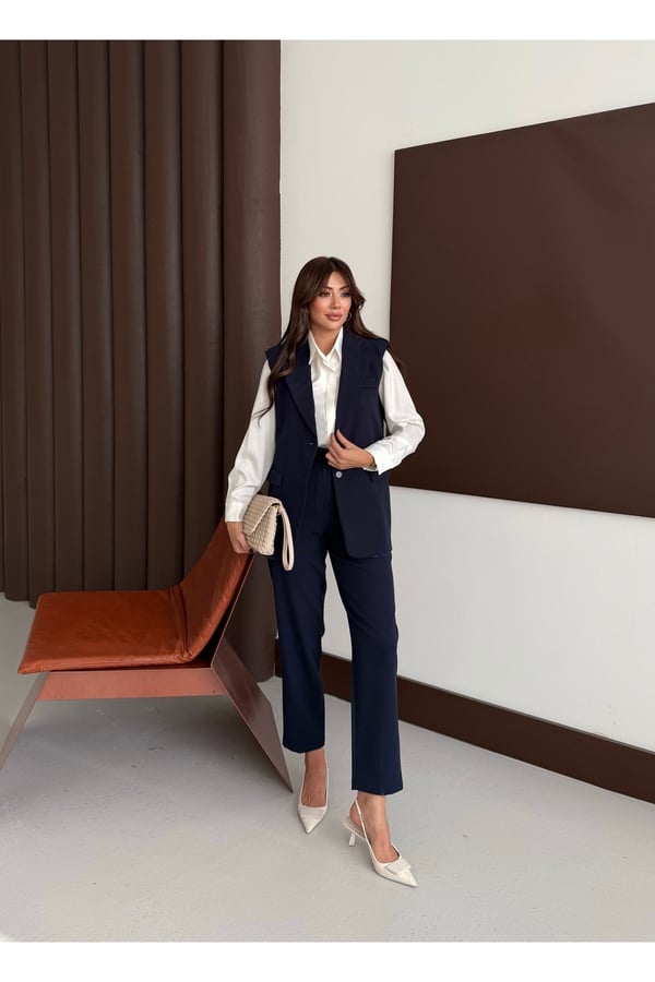 Zr Model Marka Vatkalı Yelek Pantolon Takım - Havuç Pantolon Uzun Yelek Düz Renk Takım