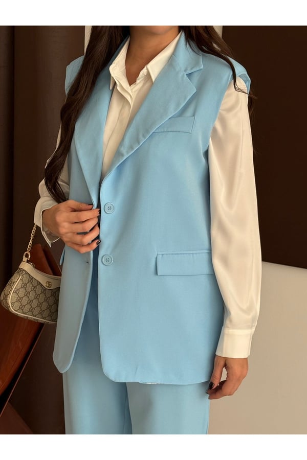 Zr Model Marka Vatkalı Yelek Pantolon Takım - Havuç Pantolon Uzun Yelek Düz Renk Takım