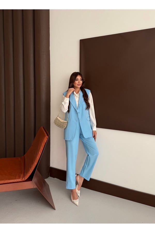 Zr Model Marka Vatkalı Yelek Pantolon Takım - Havuç Pantolon Uzun Yelek Düz Renk Takım