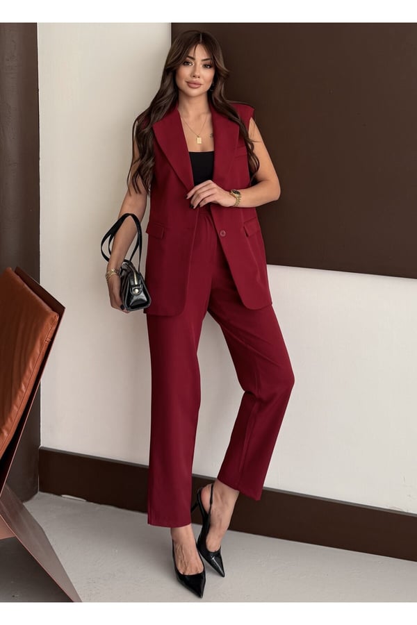 Zr Model Marka Vatkalı Yelek Pantolon Takım - Havuç Pantolon Uzun Yelek Düz Renk Takım