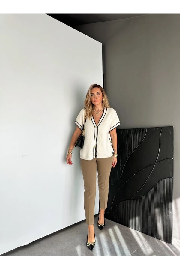 ZR Model Orijinal Marka Fileto Detaylı Kumaş Pantolon Dar Paça Pantolon