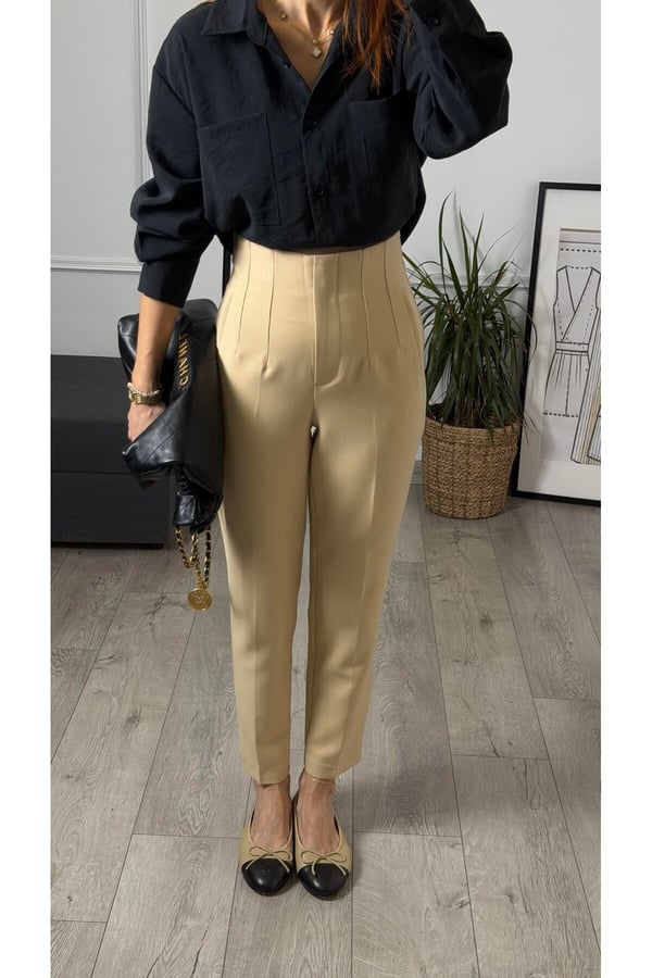 ZR Model Orijinal Marka Fileto Detaylı Kumaş Pantolon Dar Paça Pantolon