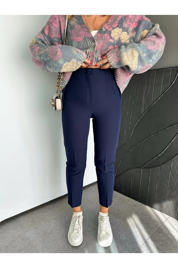 ZR Model Orijinal Marka Fileto Detaylı Kumaş Pantolon Dar Paça Pantolon