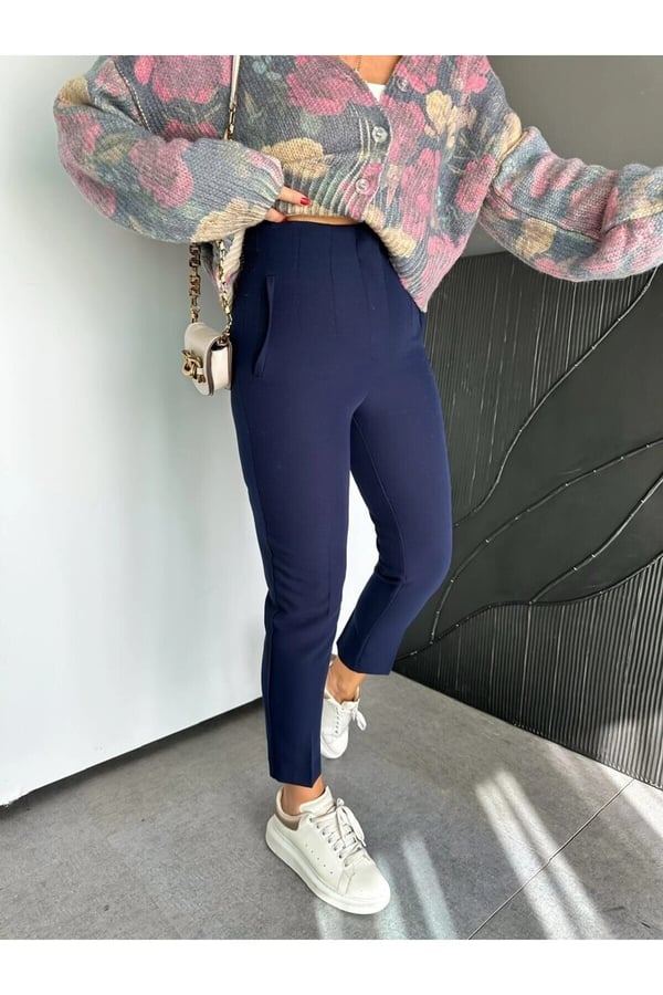 ZR Model Orijinal Marka Fileto Detaylı Kumaş Pantolon Dar Paça Pantolon