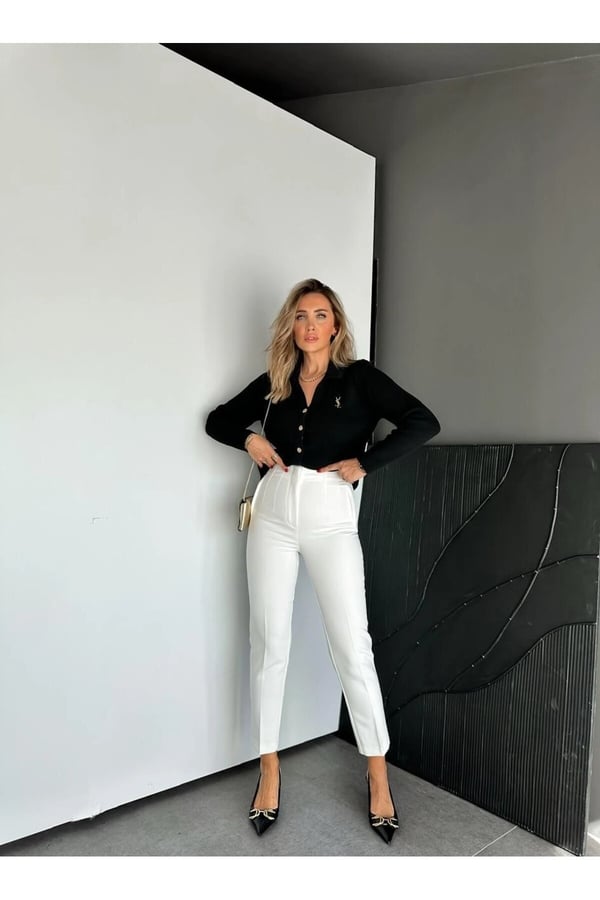 ZR Model Orijinal Marka Fileto Detaylı Kumaş Pantolon Dar Paça Pantolon