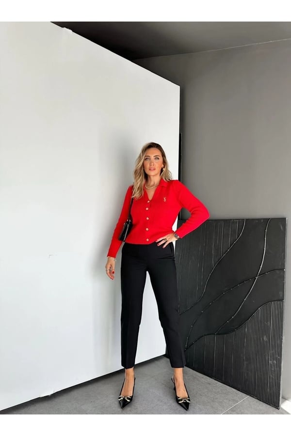 ZR Model Orijinal Marka Fileto Detaylı Kumaş Pantolon Dar Paça Pantolon