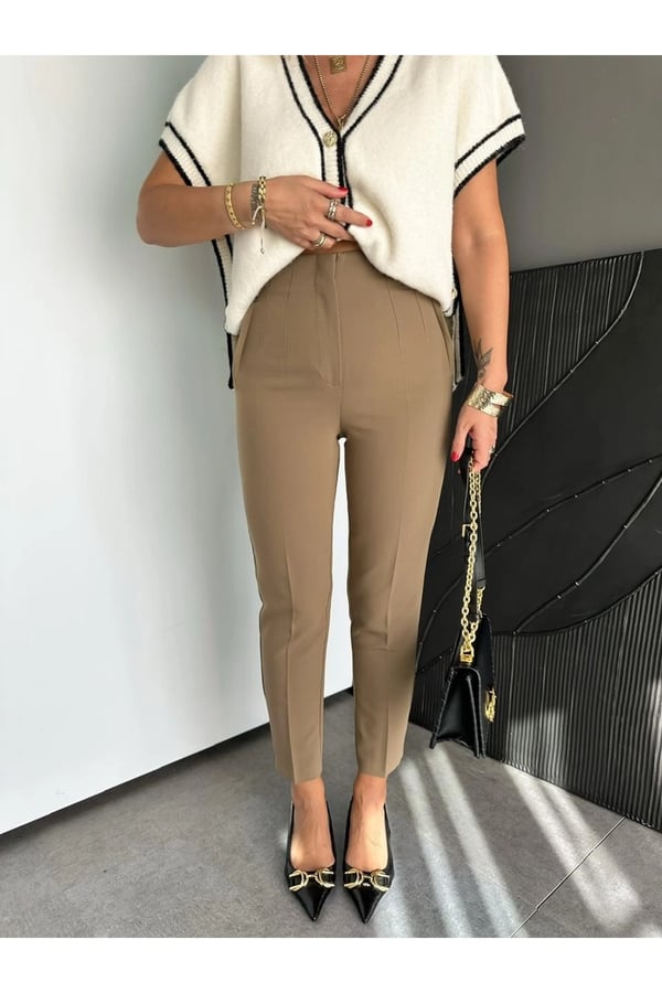 ZR Model Orijinal Marka Fileto Detaylı Kumaş Pantolon Dar Paça Pantolon