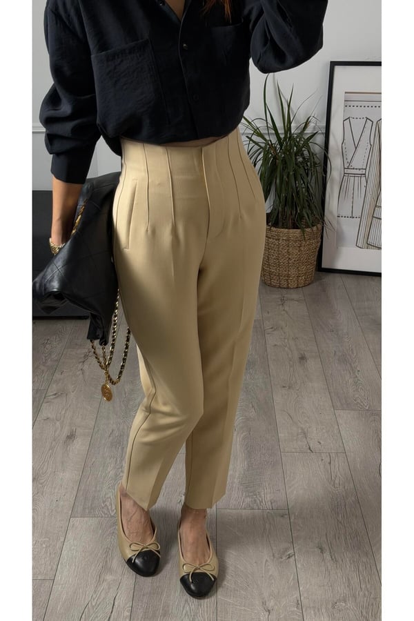 ZR Model Orijinal Marka Fileto Detaylı Kumaş Pantolon Dar Paça Pantolon