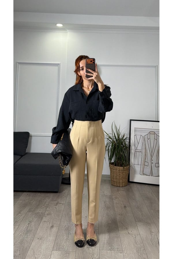 ZR Model Orijinal Marka Fileto Detaylı Kumaş Pantolon Dar Paça Pantolon