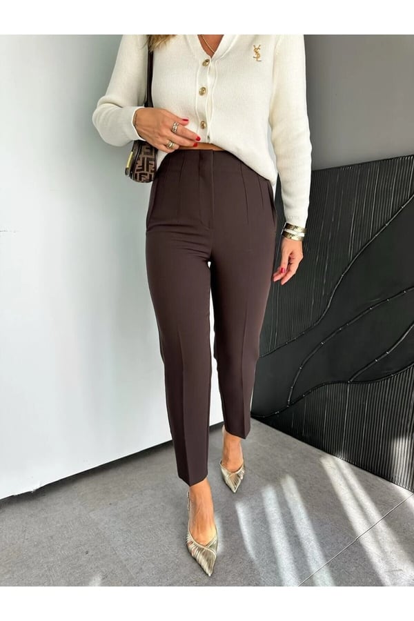 ZR Model Orijinal Marka Fileto Detaylı Kumaş Pantolon Dar Paça Pantolon
