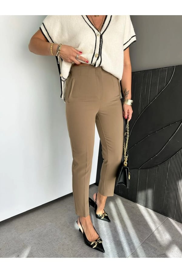 ZR Model Orijinal Marka Fileto Detaylı Kumaş Pantolon Dar Paça Pantolon