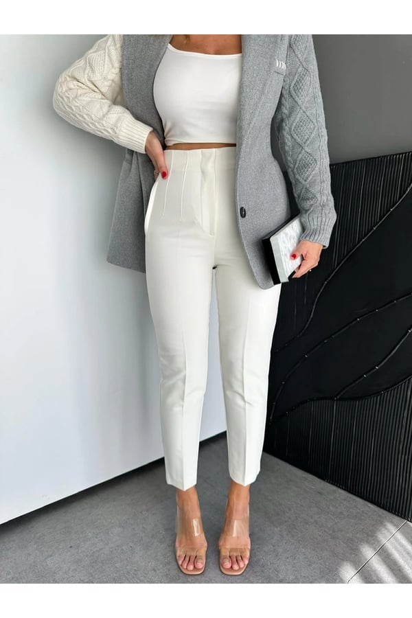 ZR Model Orijinal Marka Fileto Detaylı Kumaş Pantolon Dar Paça Pantolon