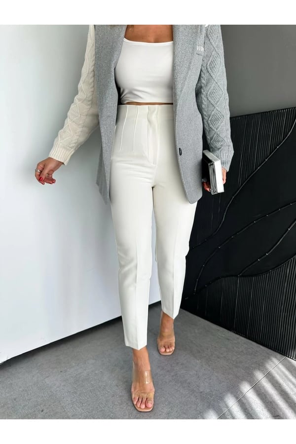 ZR Model Orijinal Marka Fileto Detaylı Kumaş Pantolon Dar Paça Pantolon