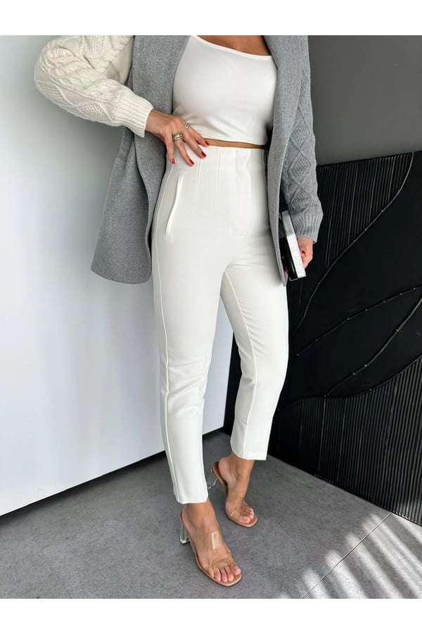 ZR Model Orijinal Marka Fileto Detaylı Kumaş Pantolon Dar Paça Pantolon