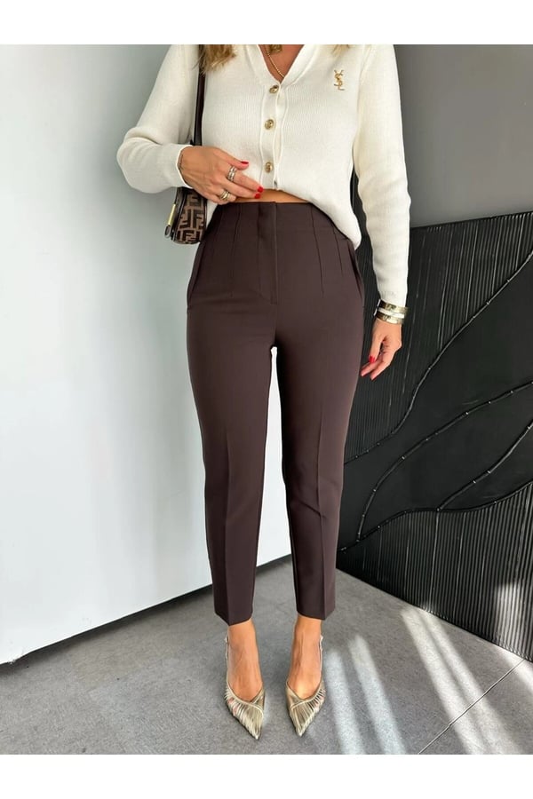 ZR Model Orijinal Marka Fileto Detaylı Kumaş Pantolon Dar Paça Pantolon