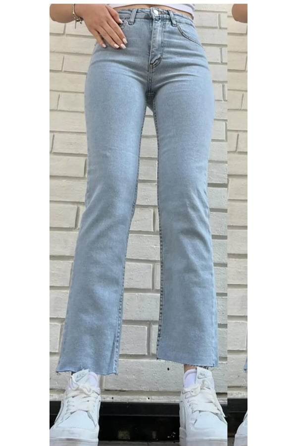 ZR Model Paçası Kesik Palazzo Kot Pantolon Geniş Paça Kot Pantolon
