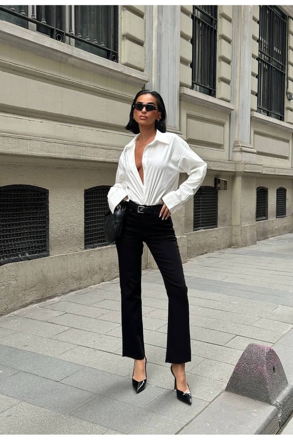 ZR Model Paçası Kesik Palazzo Kot Pantolon Geniş Paça Kot Pantolon