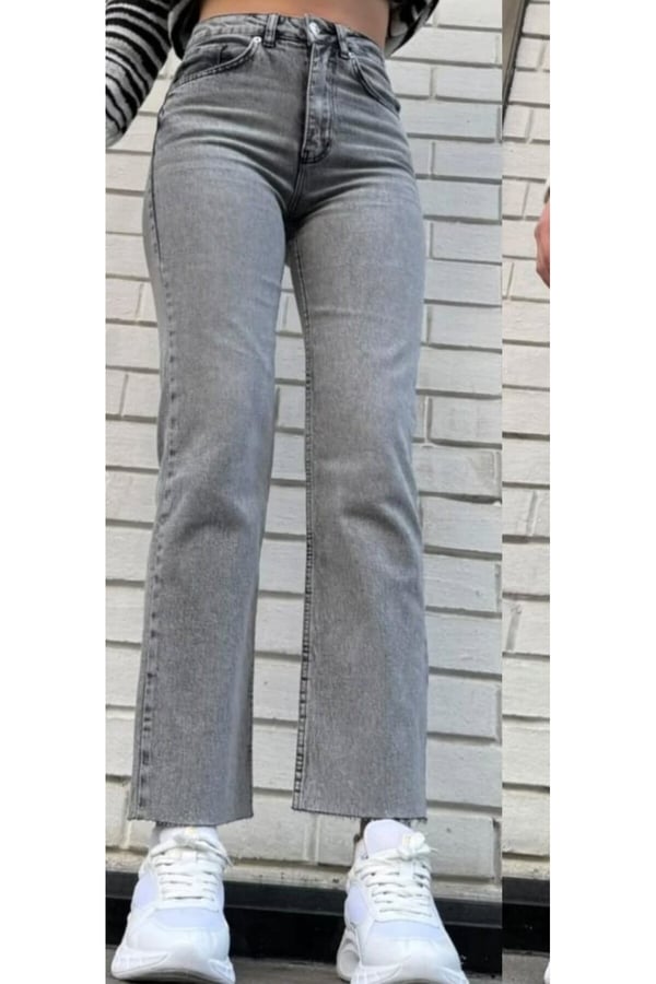 ZR Model Paçası Kesik Palazzo Kot Pantolon Geniş Paça Kot Pantolon