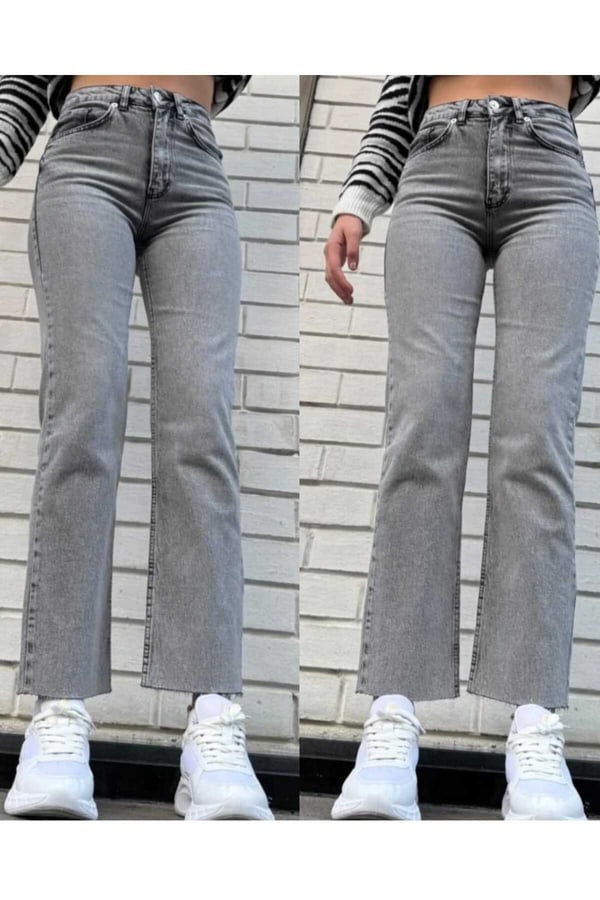 ZR Model Paçası Kesik Palazzo Kot Pantolon Geniş Paça Kot Pantolon