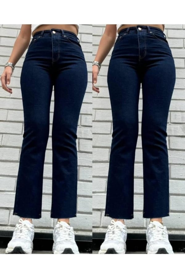 ZR Model Paçası Kesik Palazzo Kot Pantolon Geniş Paça Kot Pantolon