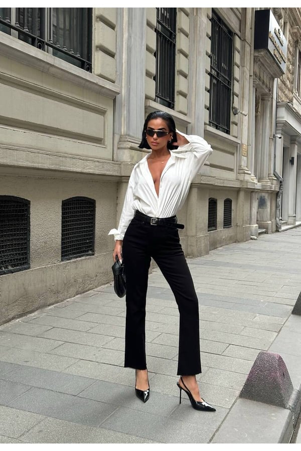 ZR Model Paçası Kesik Palazzo Kot Pantolon Geniş Paça Kot Pantolon