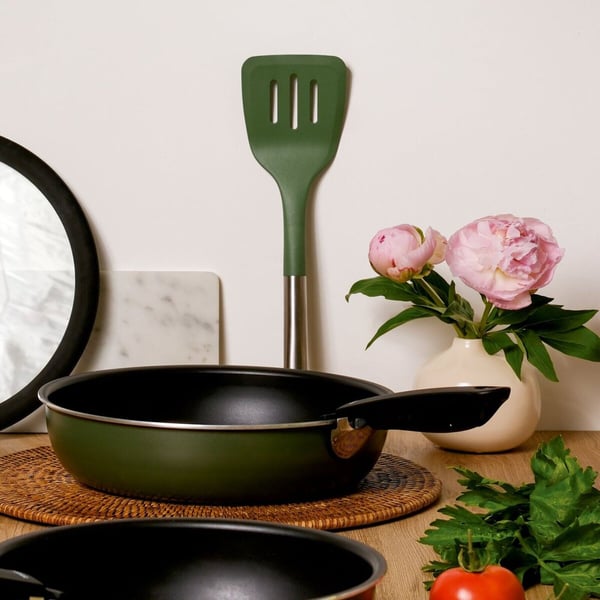 Chromatica Paslanmaz Çelik PBT Orman Yeşili Oluklu/Delikli Spatula 34,5 cm