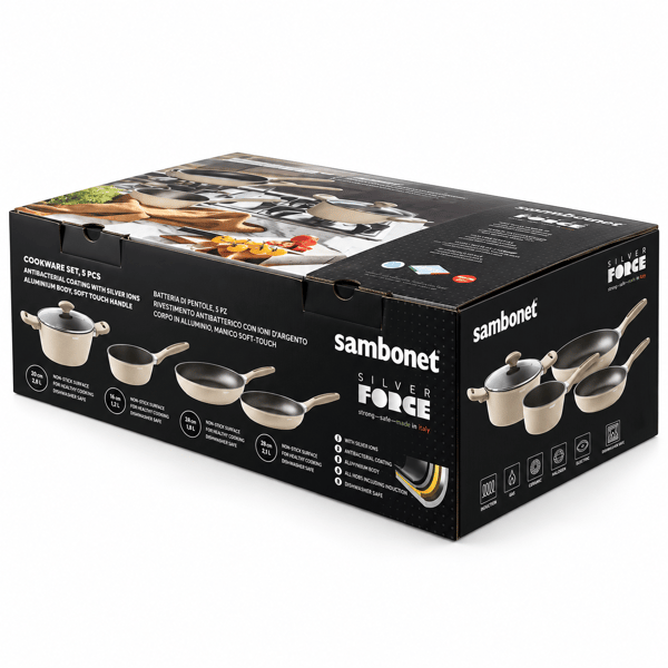 COOKWARE SET 5 PCS SILVER FORVE ALUMINUM GLASS