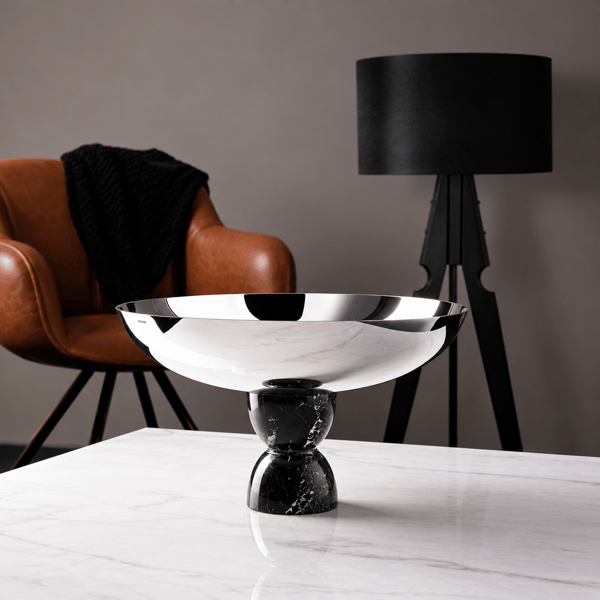 Cup With Foot Ø Cm 26 H Cm 15,3 Madame Silverplated Base Resin Black Marble