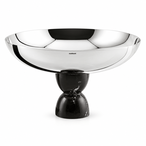 Cup With Foot Ø Cm 26 H Cm 15,3 Madame Silverplated Base Resin Black Marble