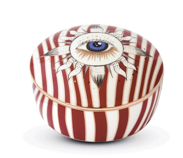 ICONS - EYE (Göz) serisi, hediye kutulu, kapaklı yuvarlak porselen takı kutusu Çap: 10 cm, Yükseklik