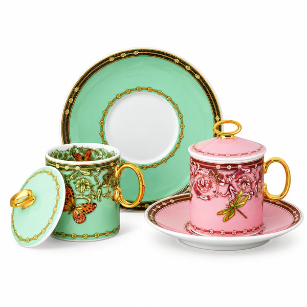 Le Jardin Pink Green, Set 2 espresso, 3pcs.