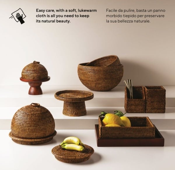 Radici Rattan Bal Kahvesi, Çok Amaçlı Sunum/Aparat Kabı 11x11 cm, Yükseklik: 14 cm