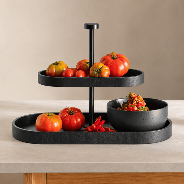 Wood Black, 2 Katlı Oval Servis Standı