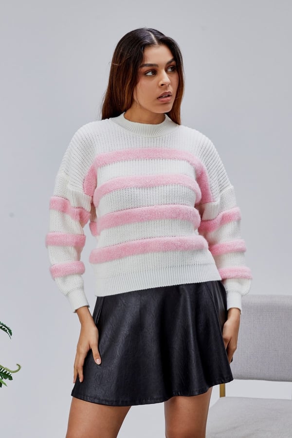 Coool Oversize Geniş Kalıp Bisiklet Yaka Lucy Çizgili Kazak